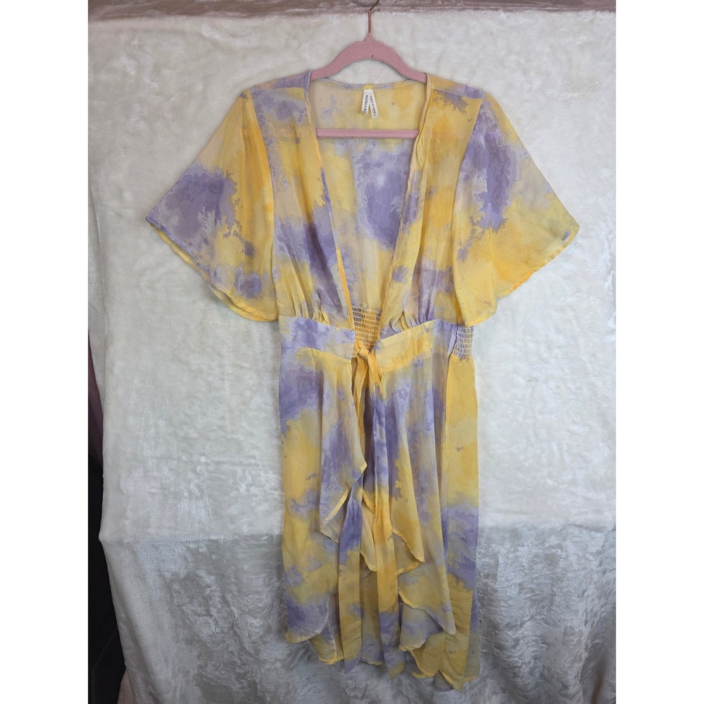 Live 4 Truth Yellow Purple Kimono Tie Front Smocked Waist high‎ low Cardigan